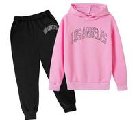 Survêtement d'automne 2 pièces pour filles et enfants, Los Angeles, Californie, tenue décontractée pour tout-petits, ensemble de survêtement à capuche, coupe ample, hiver automne, athlétique, doublure
