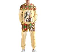 Survêtement de Noël pour homme Costume de Noël rouge Père Noël rouge Renne Imprimé sapin de Noël Tenue de Noël pour homme Sweat à capuche ample et pantalon de jogging n1