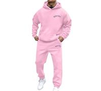 Survêtement de sport chaud pour homme - Manches longues - Impression - Tenue de sport - Tenue de sport - 2 pièces - Survêtement confortable - Baggy en coton - Survêtement de football, Rose clair, XXL