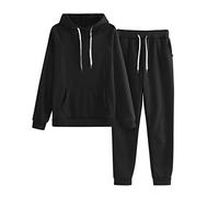 Survêtement de sport pour femme, 2 pièces, avec capuche, pour l'été, l'automne, à manches longues, sweat-shirt et pantalon de jogging, Noir , L