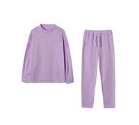 Survêtement de sport pour femme à manches longues - Sans capuche - Grandes tailles - Combinaison d'hiver - Couleur unie - Taille élastique avec cordon de serrage - 2 pièces - Coton, lilas, XXXL
