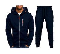 Survêtement de sport pour homme 2026 - Style décontracté - Avec deux poches zippées - Pour la marche, la course à pied, la randonnée, bleu marine, 4XL