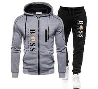 Survêtement de Sport pour Homme, Long, Confortable et Surdimensionné, 2 Pièces Sweat à Capuche à Fermeture éclair et Pantalon, avec Motif de Lettres Créatives, pour L’Automne et L’Hiver