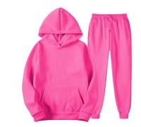 Survêtement de survêtement pour femme - Élégant sweat à capuche - Couleur unie - Pull à capuche basique - Avec pantalon - Vêtements d'hiver - Couleur unie - Rétro - En coton - Avec pantalon, O Rose