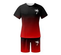 Survêtement d'été 2025 pour homme, grande taille, manches courtes, col rond, costume sportif, décontracté, bloc de couleurs, cordon de serrage à la taille, rouge, 5L