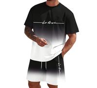 Survêtement d'été Los Angeles 2 pièces pour homme - Dégradé de couleurs - T-shirt et short Y2K - Ensemble 2 pièces - Hip Hop - Streetwear - Tenue d'été quotidienne Fashionable