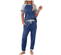 Survêtement d'été pour femme - Ensemble de jogging en coton - Combinaison d'intérieur - Pantalon de jogging avec cordon de serrage - Survêtement de sport long - 2 pièces - Pyjama de sport - Tenue de
