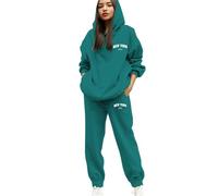 Survêtement d'hiver complet pour femme avec capuche et taille élastique pour jogging, grande taille, imprimé lettres de New York, vêtements de sport amples à capuche et pantalon de survêtement, Vert