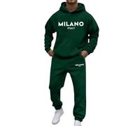 Survêtement en coton pour homme - Survêtement d'intérieur - Tenue décontractée - Sweat à capuche à manches longues avec poche et pantalon avec cordon de serrage - Imprimé lettres tendance, Vert armée