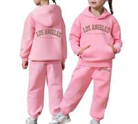 Survêtement Enfant Fille Ensemble de Sport 2 Pièces Sweat à Capuche et Pantalons Jogging Tenues Sweat Suit Casual Lettre Imprimés Tendance Unisex Costume Jogging de Loisirs Ample Automne (8-9 Years)