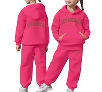 Survêtement Enfant Fille Ensemble de Sport 2 Pièces Sweat à Capuche et Pantalons Jogging Tenues Sweat Suit Casual Lettre Imprimés Tendance Unisex Costume Jogging de Loisirs Ample Automne (10-11 Years)