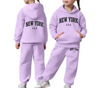 Survêtement Enfant Fille Ensemble de Sport 2 Pièces Sweat à Capuche et Pantalons Jogging Tenues Sweat Suit Casual Lettre Imprimés Tendance Unisex Costume Jogging de Loisirs (01 Purple, 6-7 Years)