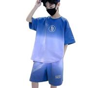 Survetement Enfant Garcon 1-12 Ans Foot Basket dégradée Ensemble Sport garçon ete Doux Respirant t-Shirts à Manches Courtes garçon col Rond Short Garcon Ample Casual Tenue Vetement (Blue, 176.)