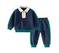 Survetement Enfant Garcon 1-6 Ans Pas Cher Sweats garçon sans Capuche avec Zip 1/4 Tee Shirt Manche Longue Haut Top Bloc de Couleur Printemps + Pantalon Ensemble Jogging Bebe garçon (Navy, 4-5 Years)