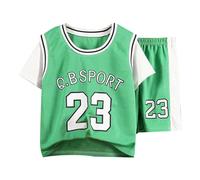 Survetement Enfant Garcon 2-14 Ans Foot Basket Ensemble Sport garçon ete t-Shirts à Manches Courtes garçon 2024 col Rond Short Garcon Casual Doux Tenue Vetement Fille Pas Cher (Green, 13-14 Years)