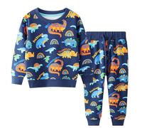 Survetement Enfant Garcon 2 a 8 Ans Dinosaure Voiture imprimé Pull Sweats garçon Sport sans Capuche Manche Longue Pullover Automne Pantalon Jogging Enfant Garcon Ensemble 2 Pieces (Navy, 3-4 Ans)