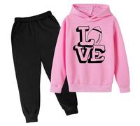 Survetement Enfant Garcon 3 14 Ans Rugby Sport Sweats à Capuche garçon Manche Longue Pull Fille ado avec Texte Automne Jogging Pantalon Ensembles Fille Decontracte Mode Printemps (9-10 Ans)