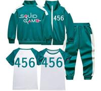 Survêtement Enfant Garçon Ensemble 3pcs Jogging Squid Game Sweatshirt + T-shirt + Pantalon Halloween Cosplay Costume - 456 140 cm