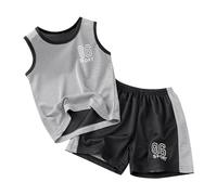 Survetement Enfant Garcon ete 2-12 Ans Ensemble Foot Sport ado Garcon Leger Doux Respirant Debardeur Garcon uni Filet Tee Shirt sans Manches et Short Garcon Decontracte (Grey, 11-12 Ans)