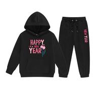 Survetement Enfant Garcon Short - Ensemble pull pantalon capuche manches longuess d'âge moyen plus âgés du Nouvel An 2025 (Black 4-5 Years)