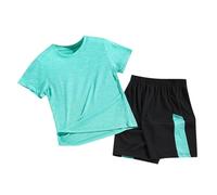 Survetement Enfant Garcon Sport Casual Ensemble Enfant Garcon ete 3-12 Ans Leger Doux t-Shirts à Manches Courtes garçon uni col Rond Tenue Habits Vetement Fille Pas Cher a la Mode (Green, 7-8 Years)