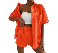 Survetement Femme Ensemble- Ensemble Deux PièCes Short Et Chemise Unis Coupe DéContractéE Et éLéGante Chemise à Revers Tailleur Slim Sexy