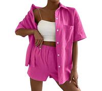 Survetement Femme Ensemble- Ensemble Deux PièCes Short Et Chemise Unis Coupe DéContractéE Et éLéGante Chemise à Revers Tailleur Slim Sexy