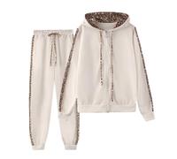 Survêtement Femme Ensembles Imprimées Léopard Tenues Sweat à Capuche et Jogging Pantalons Combinaison de Sport Chaude 2 pièces Vetement