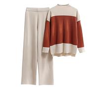 Survêtement Femme Ensembles Manches Longues Tendance Costume En Tricot Pyjamas Tops + Pantalon Costume Maison Style Rétro Chic Coupe Ajustée Outfit Sets Pull Tricoté Costume Chaud Tricoté Deux Pièces