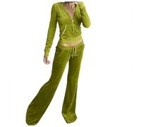 Survêtement Femme Ensembles Pantalon et Haut Fluide 2 Pièce Velours Sportswear Sweat Zippé à Capuche Pantalon Jogging Suit Sport Pyjama Décontracté Tenue Survêtement Velours Zippé (Light Green, M)
