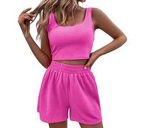 Survêtement Femmes Casual Ensemble 2 pièces Suit Ample sans Manches Été Débardeur Crop Top + Short De Jogging Décontracté Sportswear Ensemble Gym Outfit Yoga Fitness