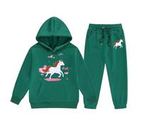 Survêtement Fille Ensemble 2 Pièces Hoodie Pantalon et Haut Sweats à Capuche Jogging Vêtements Imprimés Sportswear Ensemble de Tenues d'Hiver pour Filles, Sweat-Shirt à Capuche (Army Green, 6-7 Years)