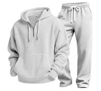 Survêtement gaufré pour homme - Ensemble complet - Sweat à capuche et pantalon de jogging - Avec cordon de serrage - Manches longues - Sweat à capuche et pantalon de jogging - Couleur unie - Style