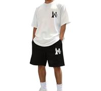Survêtement gris homme été tendance lettre imprimé mode décontracté grande taille respirant tendance manches courtes et short court ensemble costume bouddha, Blanc., XXL