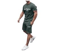 Survêtement Homme 2 Pièces Été À Manches Courtes, Ensemble Hommes Fin Cut Tee Shirt Et Short Baggy Vêtements De Sport De Plein Air Respirant Et Séchage Rapide Survetement Pour Tenue Quotidienne