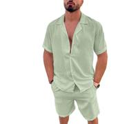 Survêtement Homme Coupe Régulière Confortable Respirable Manche Courte Tops Et Shorts Ensemble De 2 Pièces Décontractée Beau Gosse Tendance Sportshirt Affaires Jogging Mode T-Shirt D-Light Green M