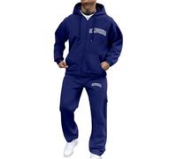 Survetement Homme,Sportswear Homme Complet,Ensemble pour Homme décontracté Hoodie zippé imprimé Lettres Confort Quotidien et Style Urbain Tenue Polyvalente pour Saisons fraîches (Blue, XXL)