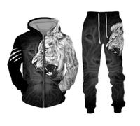 Survêtement lion pour homme - Fermeture éclair intégrale - Ensemble de jogging décontracté à manches longues (lion3, 4XL)