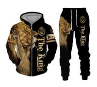 Survêtement lion pour homme - Fermeture éclair intégrale - Ensemble de jogging décontracté à manches longues (lion4, 6XL)