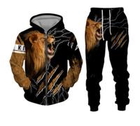 Survêtement lion pour homme - Fermeture éclair intégrale - Ensemble de jogging décontracté à manches longues (lion1, L)