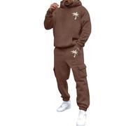 Survêtement long pour homme - Printemps - Automne - Baggy Activewear - Tenue 2 pièces - Y2K Hip Hop - Sweat à capuche et pantalon cargo - Confortable - Survêtement décontracté, marron, 3XL