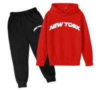 Survêtement pour Enfant 2 pièces New York - Impression Lettres - Manches Longues - Sweat à Capuche + Pantalon Noir - Survêtement de Sport surdimensionné - pour garçons et Filles