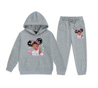 Survêtement pour fille avec dessin animé - Survêtement classique - Tenue de loisirs - Tenue de sport - Ensemble à capuche et pantalon de jogging - 2 à 13 ans, gris, 8-9 ans