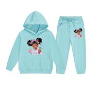 Survêtement pour fille avec dessin animé - Survêtement classique - Tenue de loisirs - Tenue de sport - Ensemble à capuche et pantalon de jogging - 2 à 13 ans, bleu clair, 10-11 ans