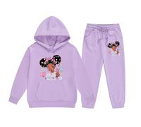 Survêtement pour fille avec dessin animé - Survêtement classique - Tenue de loisirs - Tenue de sport - Ensemble à capuche et pantalon de jogging - 2 à 13 ans, lilas, 3-4 ans