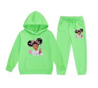 Survêtement pour fille avec dessin animé - Survêtement classique - Tenue de loisirs - Tenue de sport - Ensemble à capuche et pantalon de jogging - 2 à 13 ans, vert, 8-9 ans