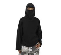 Survêtement pour filles et enfants Survêtement de sport Vêtements de sport Fille Couleur unie Ninj A Balaclav A Sweat à capuche Mode Ample Pull décontracté Vêtements d'extérieur pour, Noir , 9-10 ans