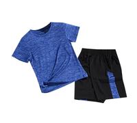 Survêtement pour garçon 2026 avec tissu polyester, manches courtes et short chemise, pour garçons, conçu pour les jours d'été, gamme de couleurs BU1, BU2, vert, gris, variations au choix, Bu2., 5-6
