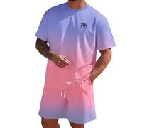 Survêtement pour homme 2 pièces avec t-shirt à manches courtes et short, composé d'une chemise et d'un pantalon quart, lilas, S