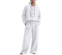 Survêtement pour homme avec boutonnière sur le haut - Ensemble 2 pièces composé d'un sweat-shirt et d'un pantalon - Survêtement décontracté de style Henley, Style_z10 blanc, 3XL
